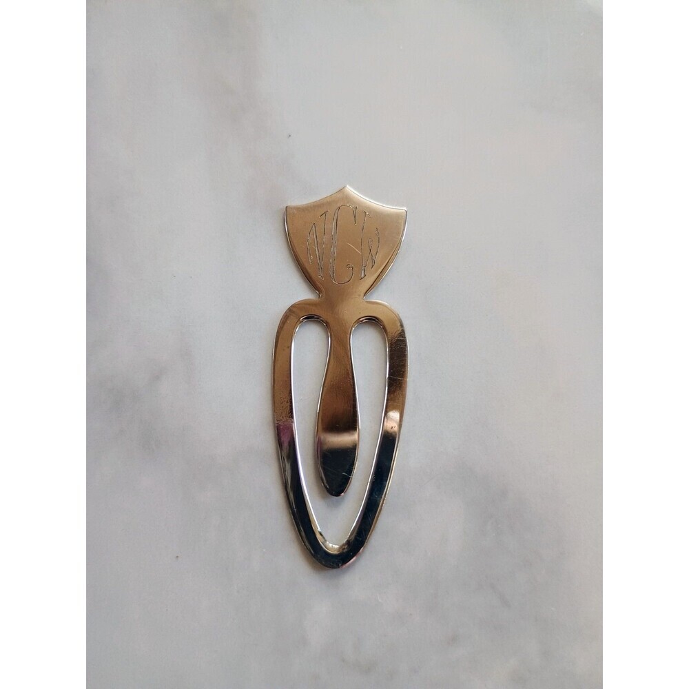 Sterling Silver Bookmark "NCW" Monogram Initial Signed Concra Shield Shape